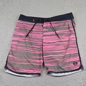Salt Life SLX-QD Board Shorts Mens 38 Pink Gray Striped Stretch Surf Swim Trunks